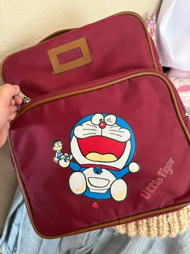 Vintage Dark Red Burgundy Doraemon Convertible Backpack Messenger Crossbody Bag