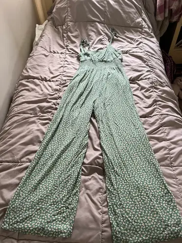 American Eagle Green Floral Jumpsuit