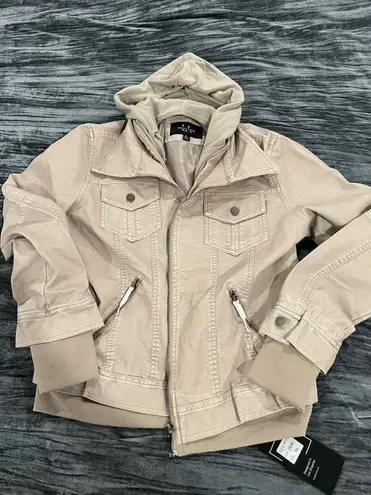 la coalition Vegan Leather Tan Hooded Jacket Size XL By