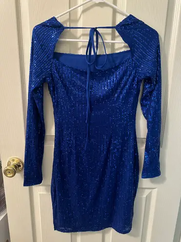 Blue Sequin Square Neck Mini Dress