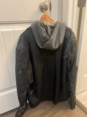 Perry Ellis Men’s Black Faux Leather Hooded Moto Jacket