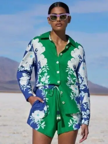 Farm Rio Soft Garden Linen Blend Floral Shirt, Size XL NEW w/Tag $288