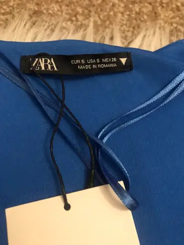 ZARA New with tags Blue  Satin Effects Belted dress.