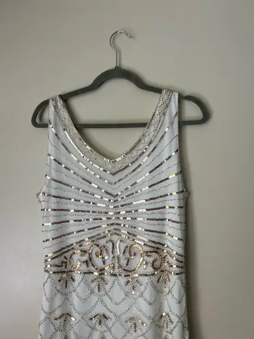 White fringe with gold detailing dress Size L
