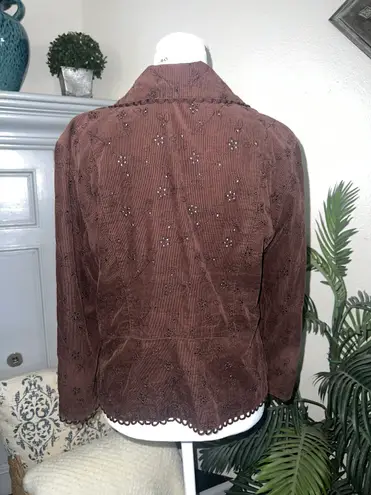 Y2k gems Vintage La Belle Dark Velvety Brown Corduroy Eyelet Blazer Jacket Size L