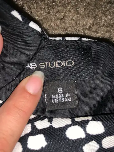 AB Studio Size 6 Spotted Diamond Patterned Cinched Pleated A-Line Midi Dress