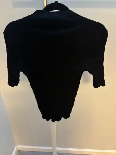 Elie Tahari Ribbed Smocked Fitted Black Sweater