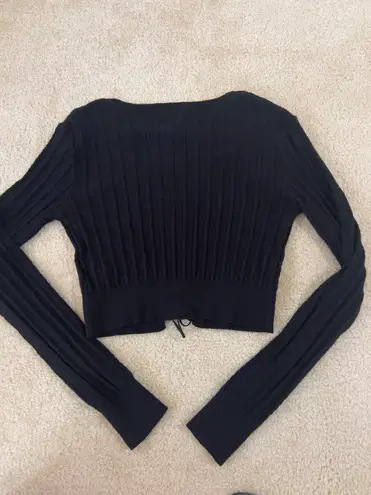 Black Lace Up Front Sweater Crop Size M