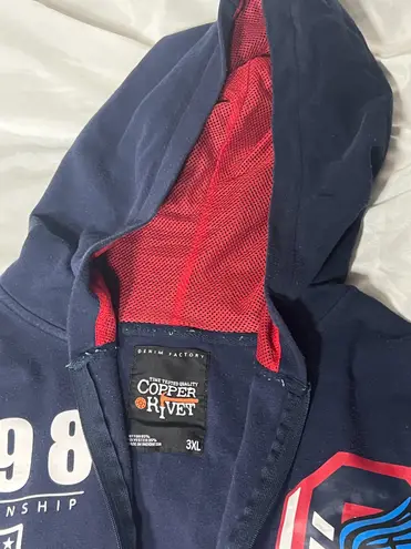 Copper Rivet Men's Red, White, Navy 1998 Full Zip Hoodie Size 3XL Blue