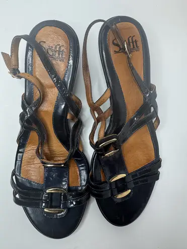 Sofft Black Leather Strappy Wedge Sandals Size 10M