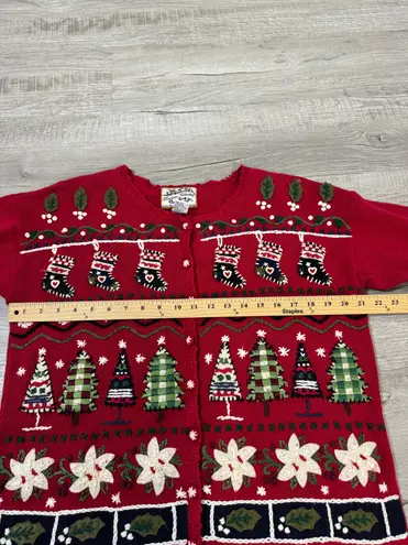 heirloom collectibles Christmas Cardigan Red Embroidered Trees Stockings M