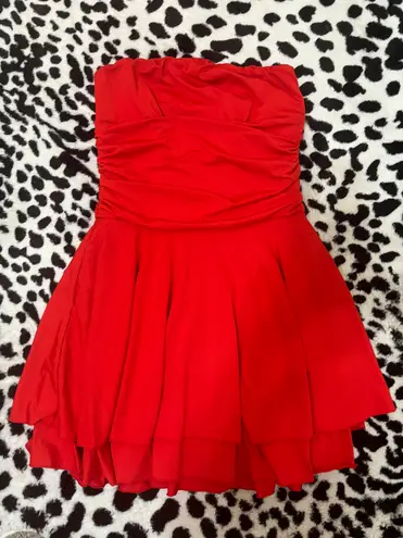 Meladyan Strapless Flowy Dress Red Size M