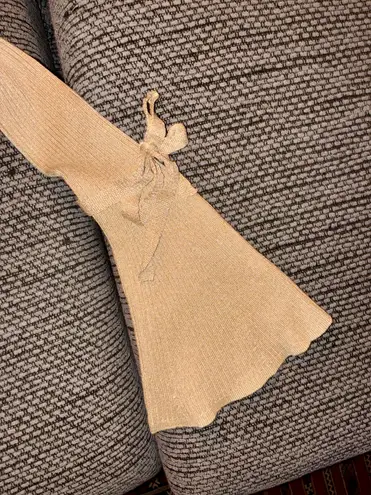 Neiman Marcus NWT $55 Marled, , Cold Shoulder Long-slv Gold Ribbed Sweater, Sz XS - Image 3