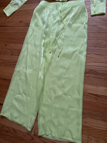 House of Harlow Y2k holographic iridescence Pant Set Shirt high Rise colorful neon coquette tie