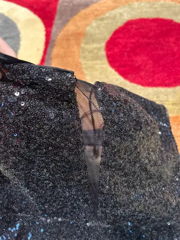 Hailey Logan by Adrianna Papell Black Sequin Mesh Front Open Back Mini Dress