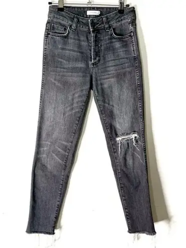 ANINE BING Kara Skinny Jeans Women’s Size 24 Gray Distressed Raw Hem Button Fly - Image 2