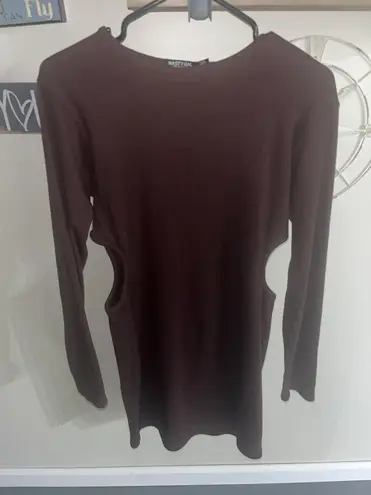 Nasty Gal Brown Cutout Long Sleeve Dress