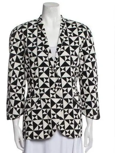 Vintage 80s 90s Escada Geometric Black White Printed Blazer Beetlejuice 40 US10 Multiple Size M