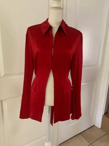 ZARA STUDIO LIMITED EDITION SATIN RED BELTED BLAZER JACKET