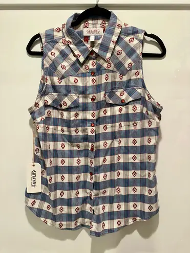 Shyanne - Casper Checkered Print Sleeveless Pearl Snap Western Shirt - BNWT!
