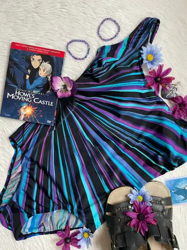 Women’s one piece colorful purple blue black bathing suit Multiple Size 10