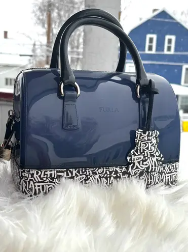 Furla Designer Navy & Graffiti-Style Rubber Candy Cookie Handbag Y2K Pop Street