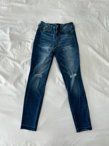 Aeropostale Medium Wash Raw Hem High Waisted Destroyed Jeggings