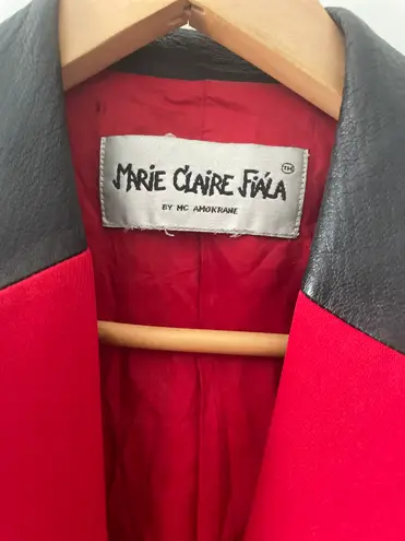Marie Claire Fiala Marie Clair Fiala | Vintage Red Button Front Blazer with Leather Collar (2)B141
