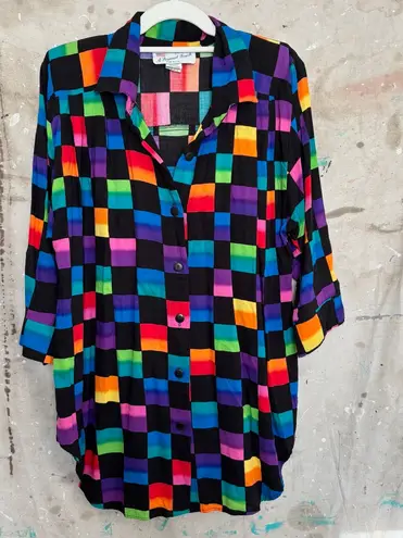 Vintage 1980s A Personal Touch Multicolor Vibrant Geometric Top Black Size L