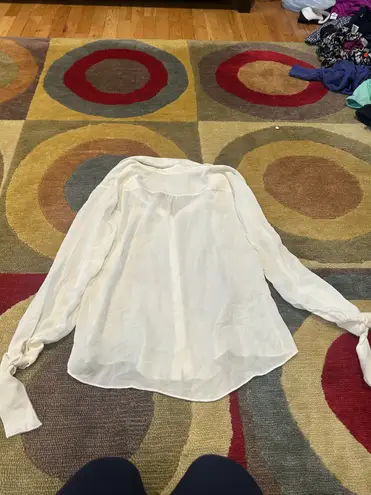 El Ganso Off White Tie Sleeve Sheer Thin Button Down Blouse Top Women’s Small
