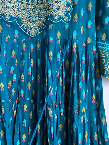 Teal Blue Embroidered & printed Anarkali Long Kurta Kurti Flare Fairy New Size XL