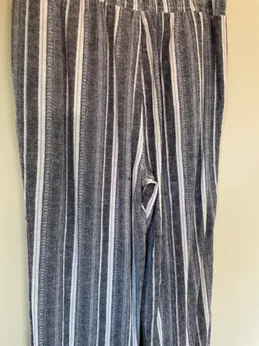 Briggs linen blend pants blue striped drawstring elastic waist Women’s size M Size M