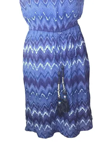 Figue Silk Strapless Blue Chevron mini dress size Small Tassel