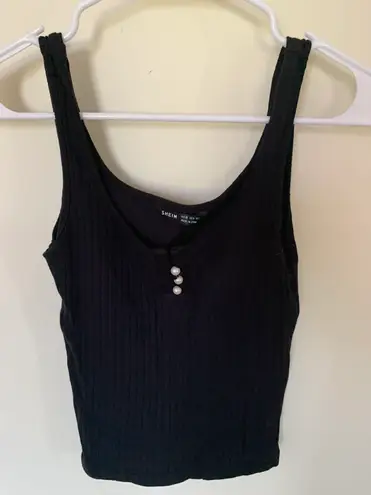 SheIn Black Tank With Pearl Buttons