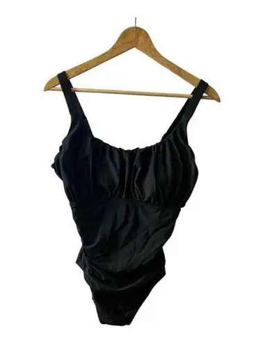Women’s Black One Piece Swimsuit Size XL Shirred Front Tummy Control Minimizer