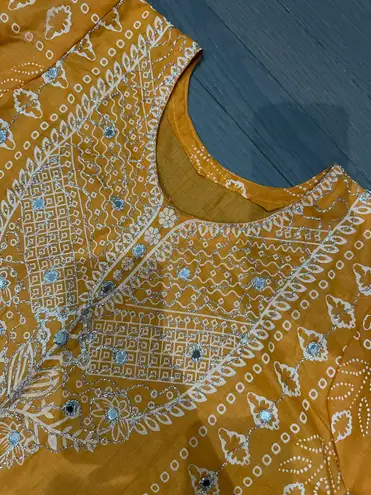 Indian kurta 3pc salwar kameez Embroidery Printed dress size L Color Orange N Size L