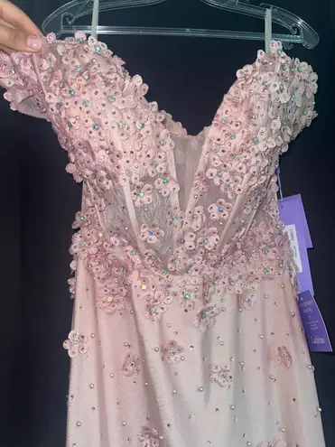 Cinderella Divine Off the Shoulder Floral Mermaid Gown w Sheer Bodice Dusty Rose