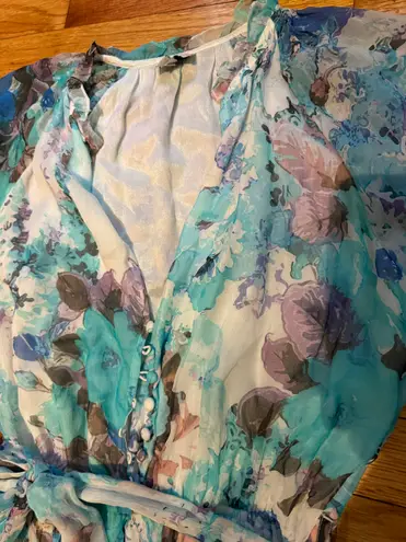 Hemant and Nandita NWOT x Revolve Teien In blue Romper colorful coquette coastal chiffon watercolor floral Print Long Sleeve Shorts