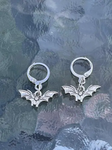 Handmade Silver Y2k Bat Hoop Earrings , Punk Goth Boho Silver Hoop