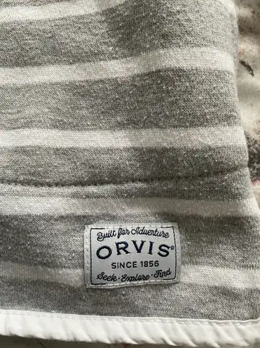 Orvis Striped Gray 1/4 Zip Logo Pockets Pullover Sweatshirt, size M