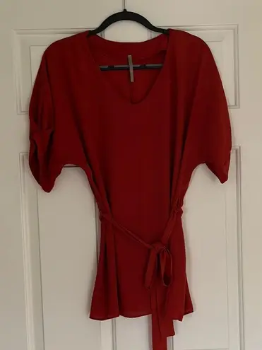 Red Lolly Red Tie Front Blouse with Relaxed Fit