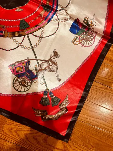 Vintage Royal EQUESTRIAN Horses and Carriages oversized square Silky Scarf 35/35 Multiple