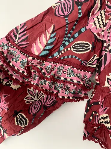 Farm Rio Mock Neck Button Front Ruffled Blouse, Size XXS