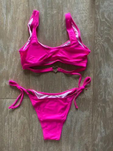 Hot pink cut out heart bikini set S NEW