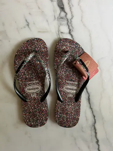 Havaianas Flip Flops Carnaval Black Sparkle Glitter Confetti