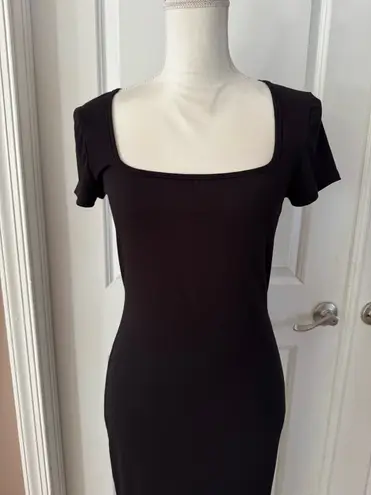 Elie Tahari Square Neck Maxi Ribbed Knit Black Dress. Size L. MSRP $145