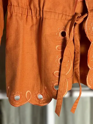 Bob Mackie Women’s Medium Orange Embroidered Front Tie Wearable Art Jacket