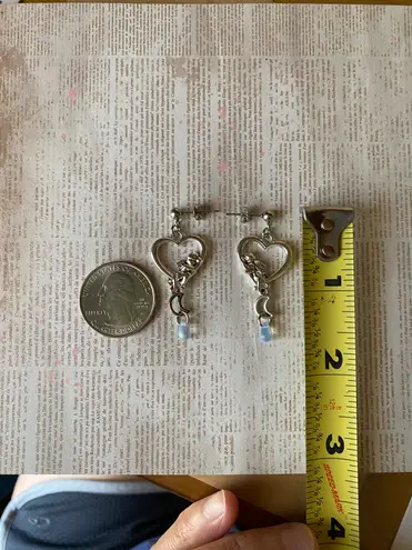Handmade retro vintage fairy y2k grunge whimsical goth style angel moon dangle earrings🌙👼💕⭐️💧