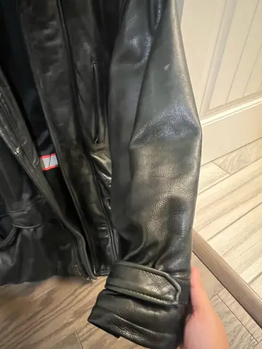 Andrew Marc Vintage 90s Black Cowhide Leather Trench Coat Jacket