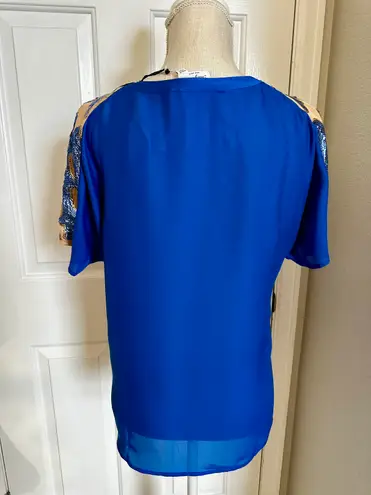 Neiman Marcus Tracy Reese New York Women Sequin Blouse Blue Tan Sz M Brand New